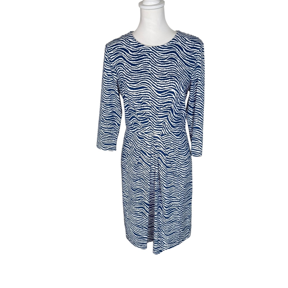 J.McLaughlin Navy White Zebra Catalina Cloth Sheath Dress 3/4 Sleeve Medium